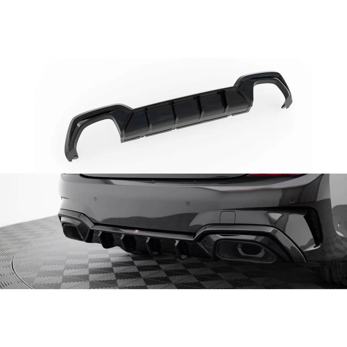 Maxton Design diffuser suitable for rear bumper of BMW 3 Series G20 sedan/G21 touring 2018-2022, black lacquer