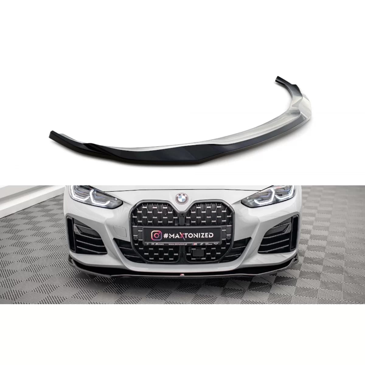 Maxton Design version 1 spoiler suitable for front M bumper on BMW 4 Series Gran Coupe G26 after 2021, black lacquer