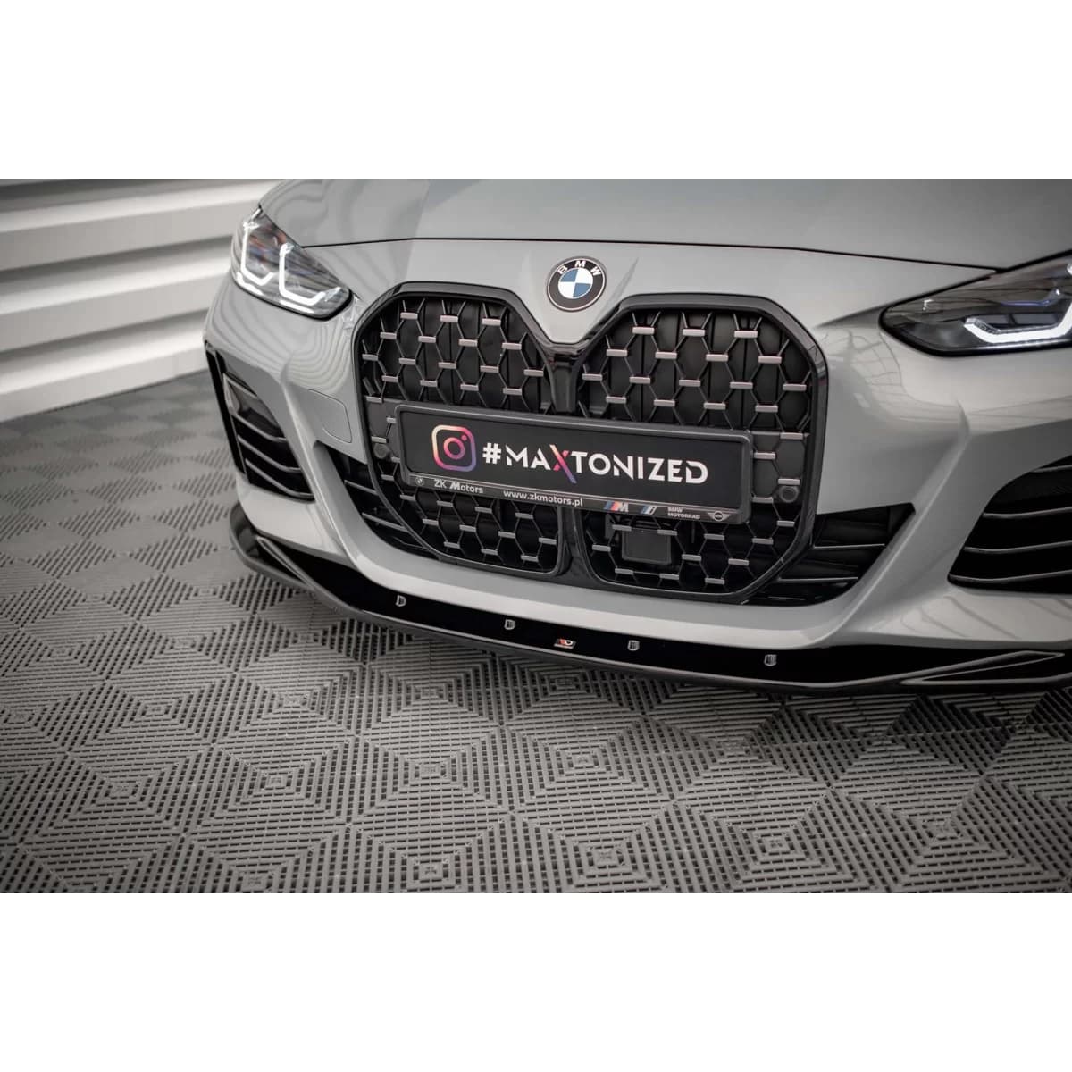 Maxton Design version 3 spoiler suitable for front M bumper on BMW 4 Series Gran Coupe G26 after 2021, black lacquer