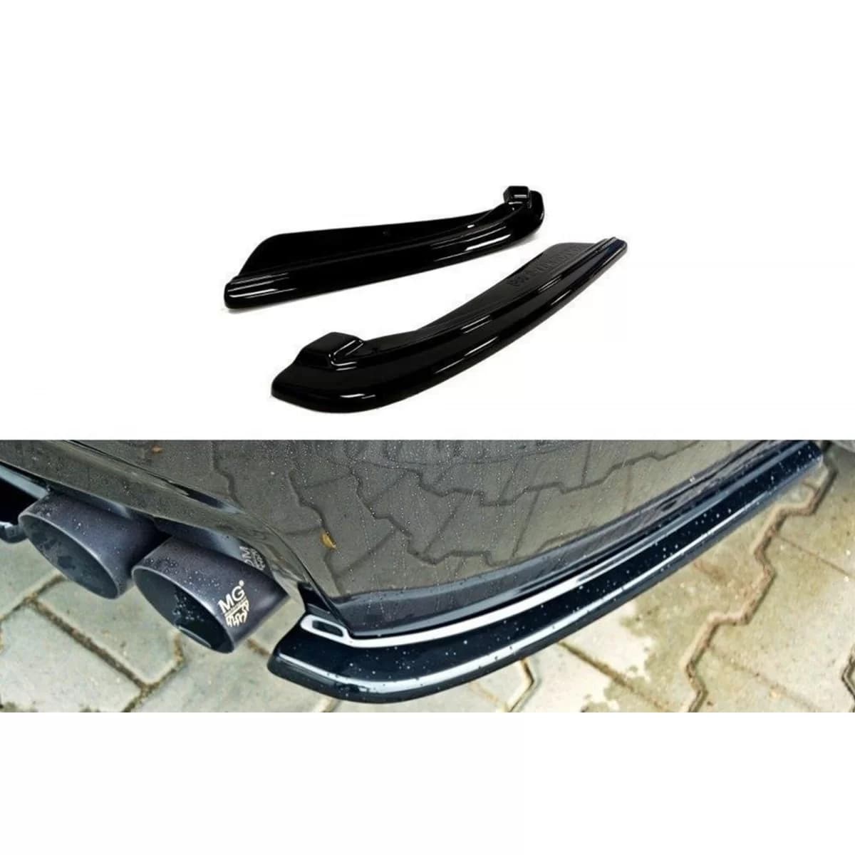 Maxton Design side extensions suitable for rear M Technik bumper on BMW 5 Series F11 after 2011, black lacquer