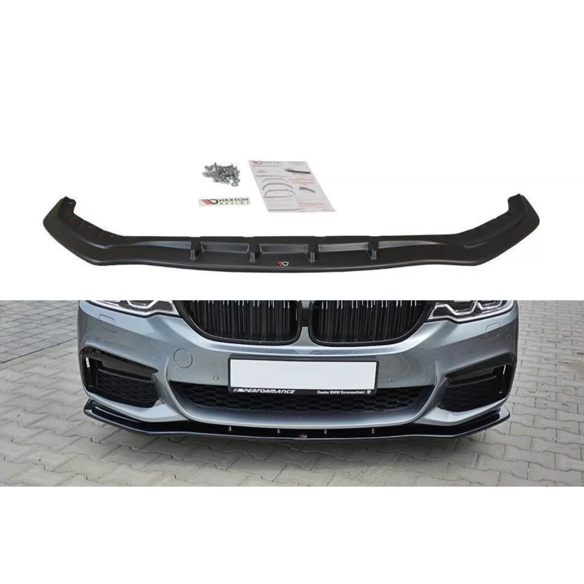 Maxton Design version 1 spoiler suitable for front M Technik bumper on BMW 5 Series G30, G31 after 2017, black lacquer