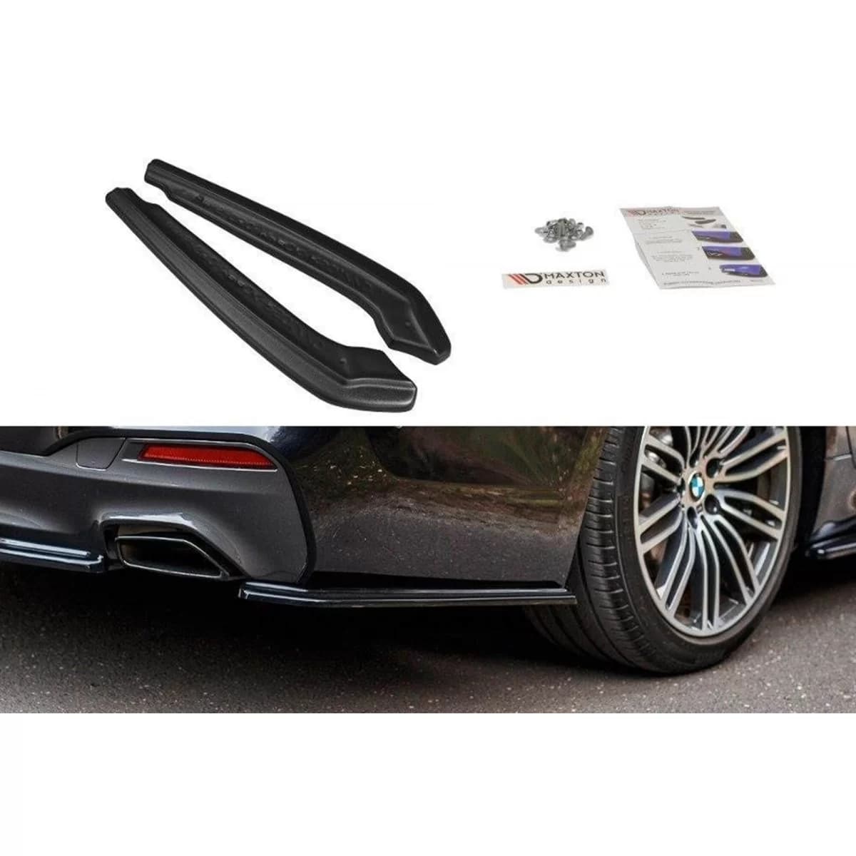 Maxton Design side extensions suitable for rear M Technik bumper on BMW 5 Series G30, G31 after 2017, black lacquer