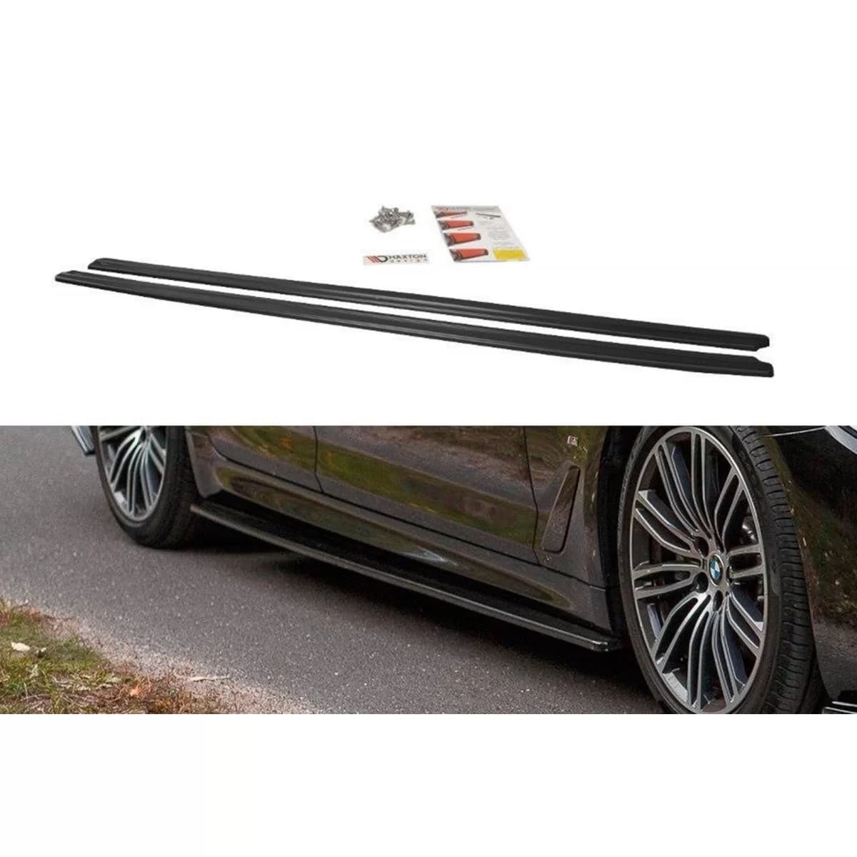 Maxton Design additives suitable for M Technik side skirts on BMW 5 Series G30, G31 after 2017, black lacquer