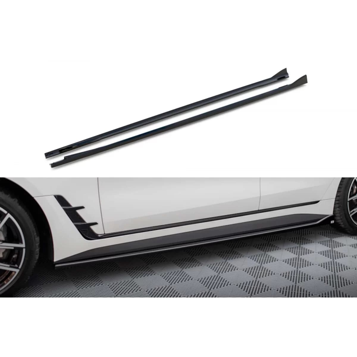 Maxton Design version 1 additives suitable for BMW i4 G26 side skirts with M package after 2021, black lacquer