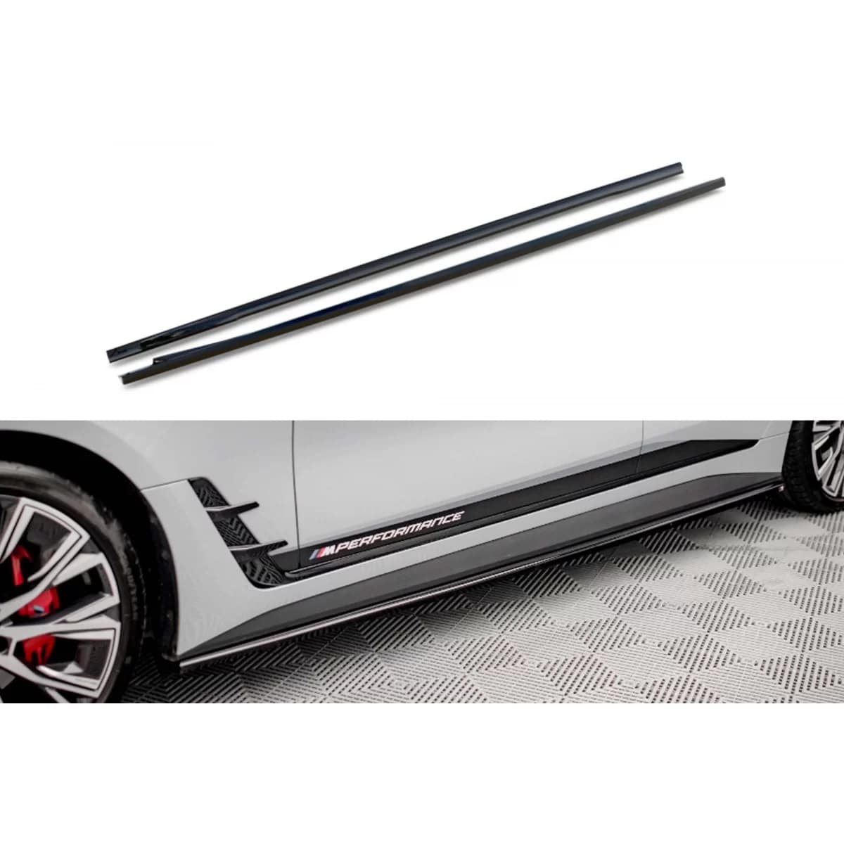 Maxton Design version 2 additives suitable for BMW i4 G26 side skirts with M package after 2021, black lacquer