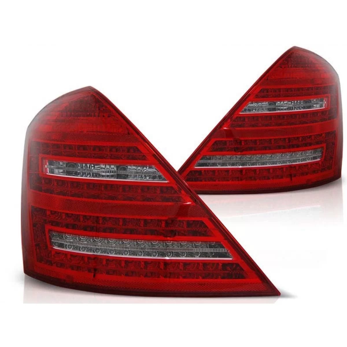 Tuning LED taillights suitable for Mercedes S-Class W221 2006-2009 with white turn signal