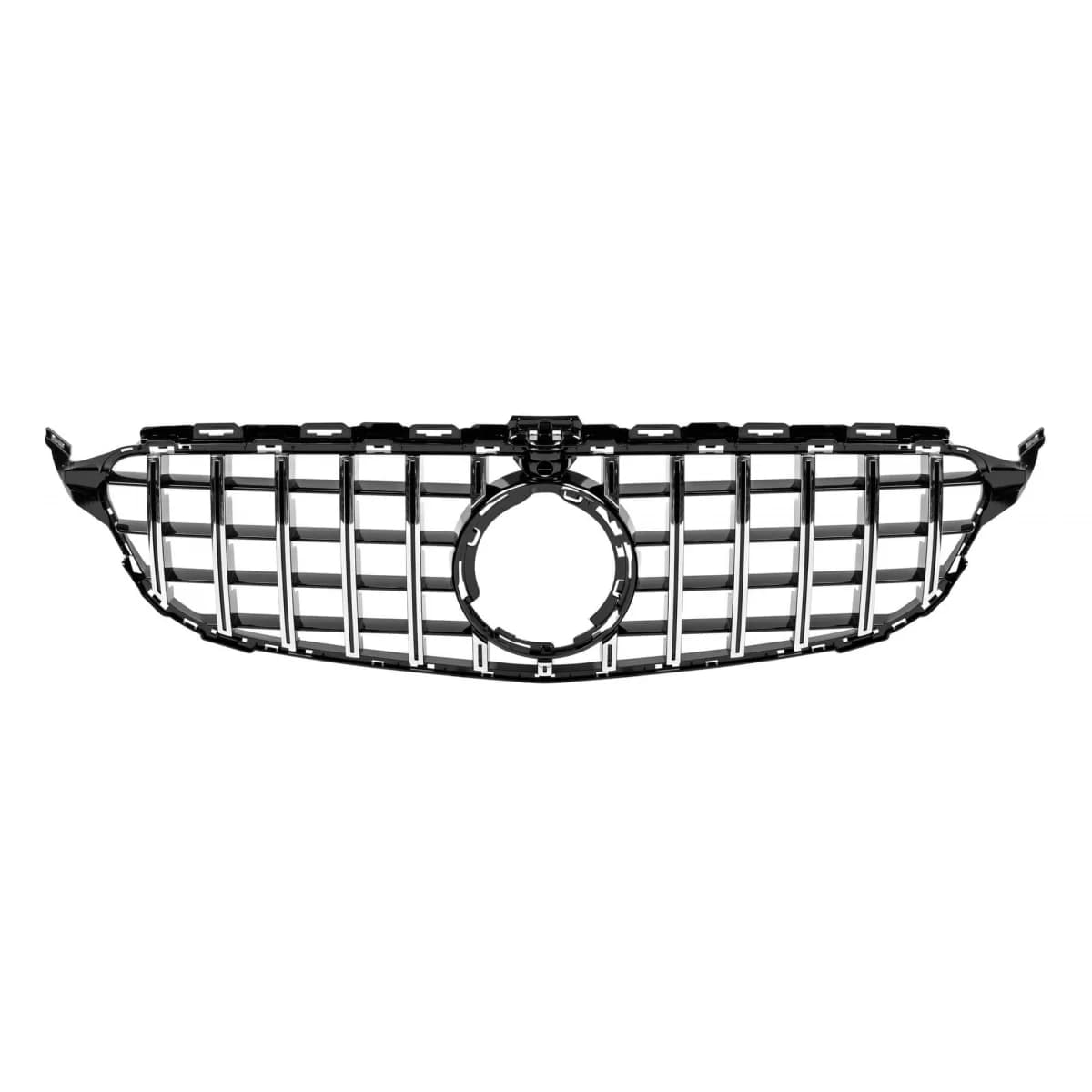 Chrome/black GT style grille suitable for Mercedes C-Class W205 sedan, S205 estate, C205 coupe after 2019 with camera opening