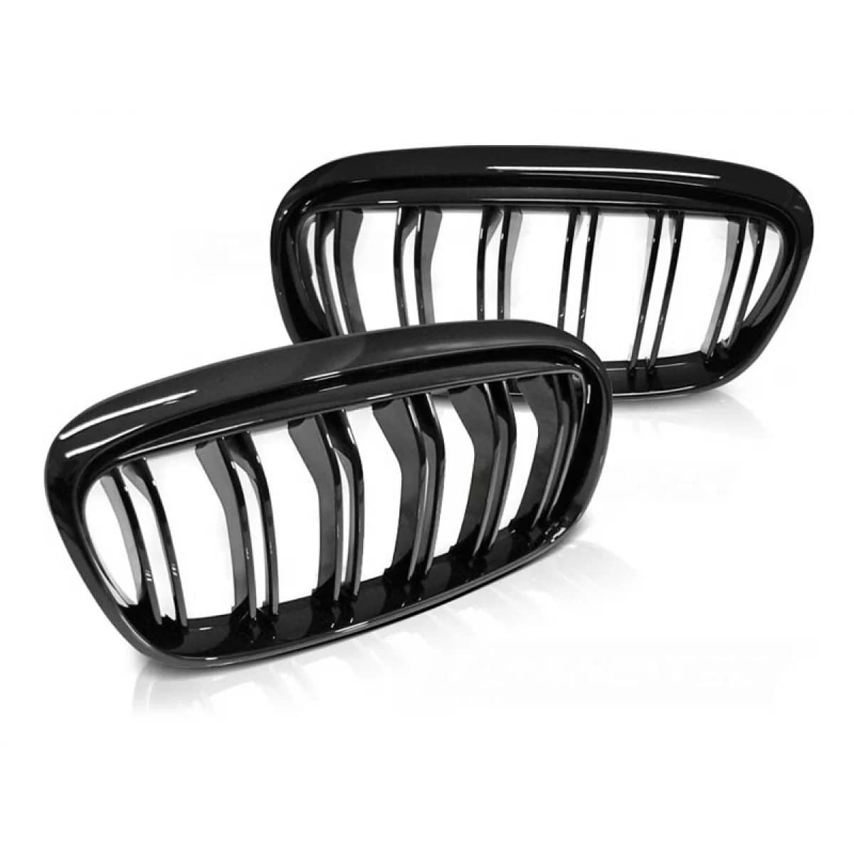 Double ribbed kidney grilles in black lacquer suitable for BMW 2 Series F45 Active Tourer, F46 Gran Tourer 2014-2018