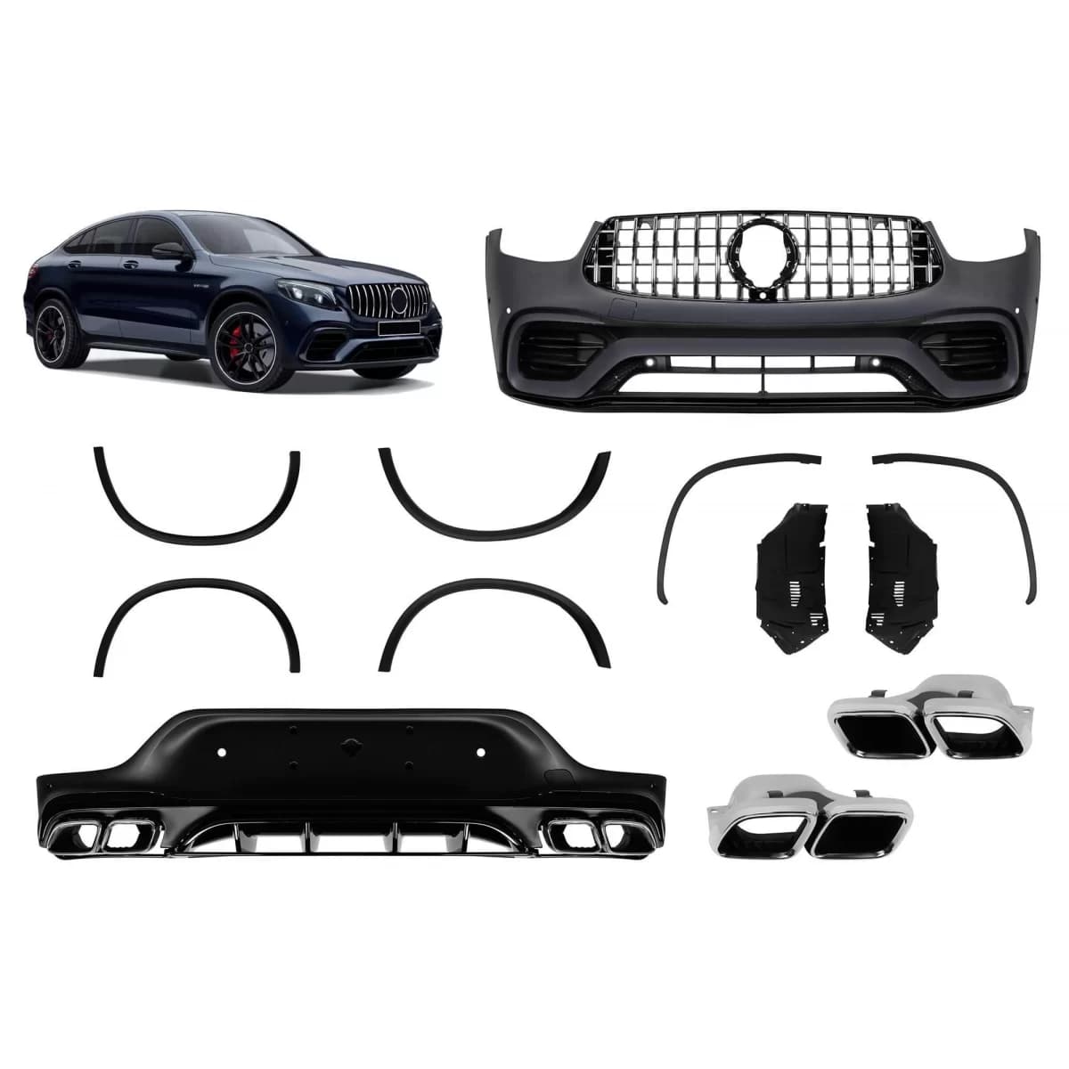 A design GLC63 style package suitable for Mercedes GLC Coupe C253 2020-2023 for models equipped with A Design Line rear bumper