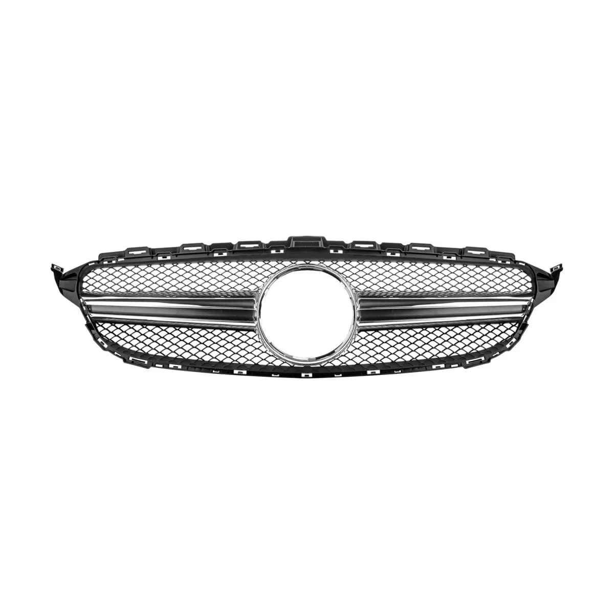 Chrome/black grille type C63 suitable for Mercedes C-Class W205 sedan, S205 estate, C205 coupe 2014-2018 without camera opening