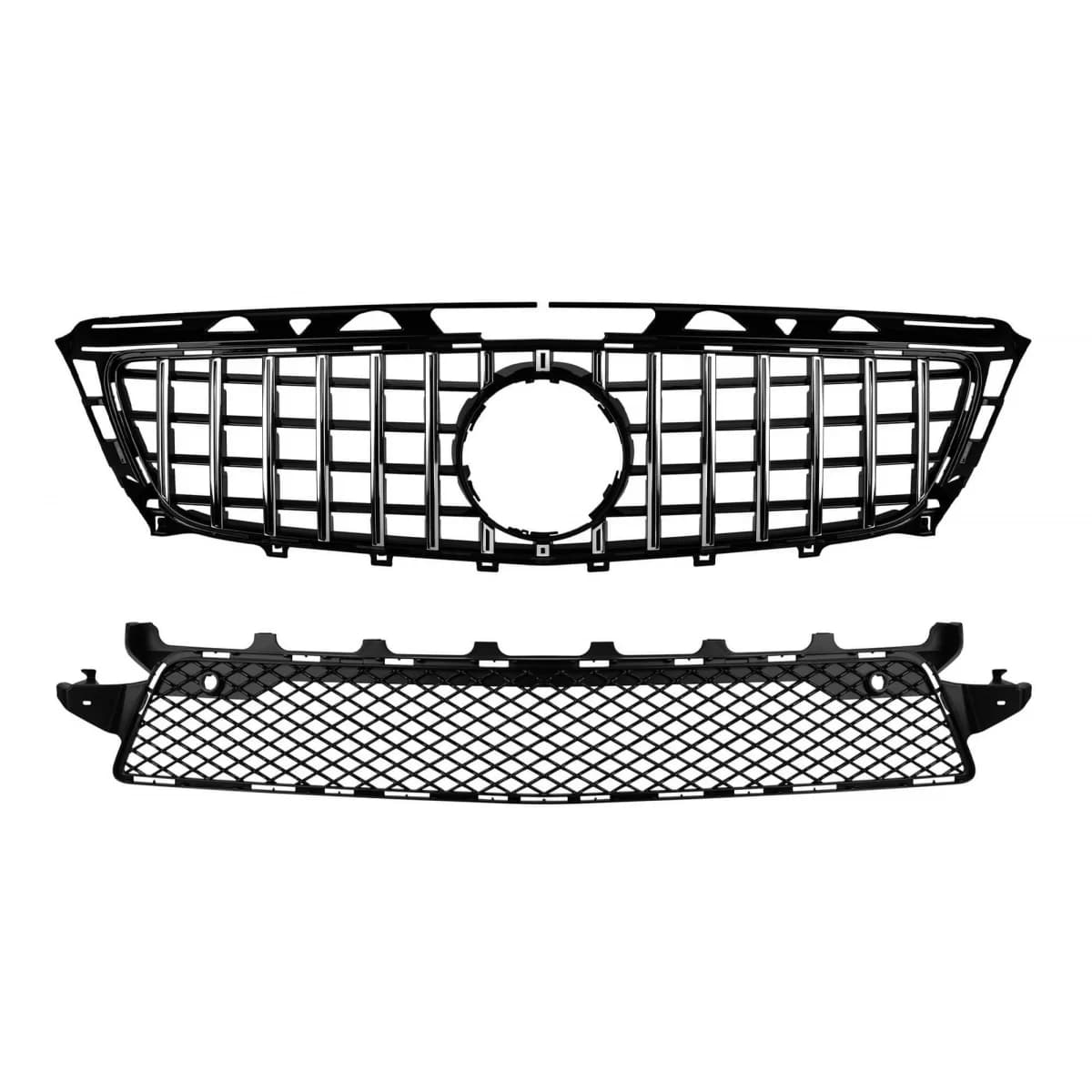 GT type chrome/black grille set and center grille in bumper suitable for Mercedes CLS C218 2011-2014 equipped with A Design sport bumper