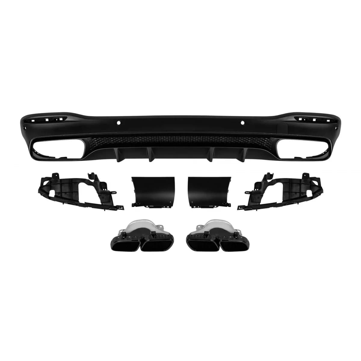 GLS63 type diffuser with black tips suitable for rear A Design bumper on Mercedes GLS X167 after 2019 -oo--oo-, with black trim