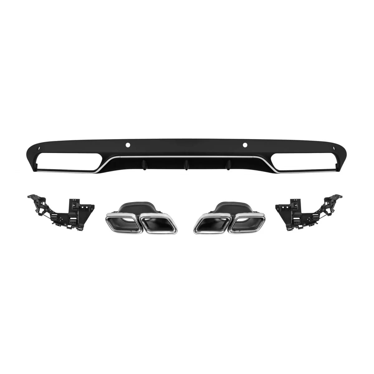 C63 type diffuser with chrome tips suitable for standard rear bumper for Mercedes C-Class W205 sedan, S205 estate 2013-2019 -oo--oo-, with chrome trim