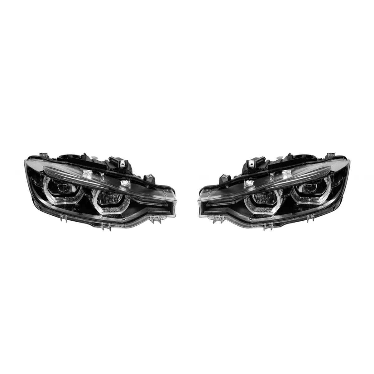 Set of tuning LED headlights suitable for BMW 3 Series F30, F31 2013-2015 with black housing, suitable for the model with halogen headlights