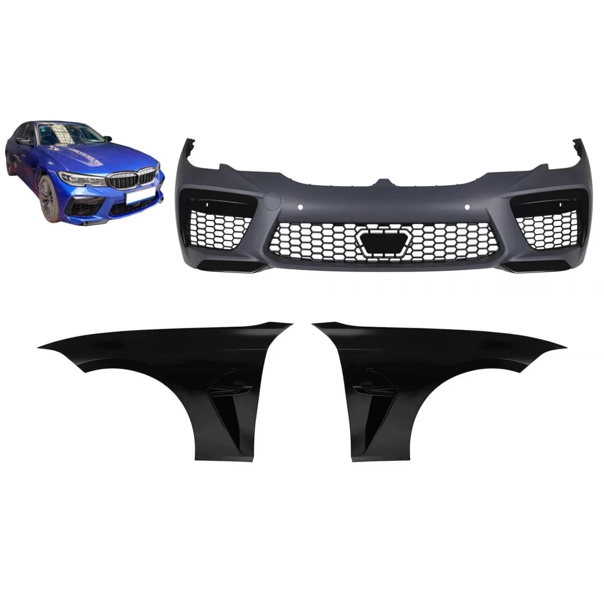 M8 tuning package suitable for BMW 3 Series G20 sedan, G31 touring after 2019 with PDC, without washers, without fog lights