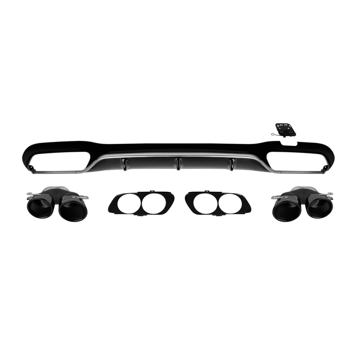 E53 type diffuser with black tips suitable for A Design rear bumper of Mercedes E-Class W213 sedan 2016-2022, black lacquer with chrome trim, -oo--oo-