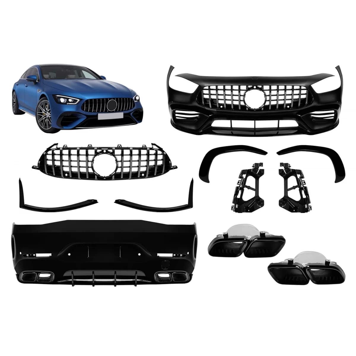 A Design package type GT63 with chrome/black grille type GT suitable for Mercedes A Design GT X290 4 Door Coupe after 2019