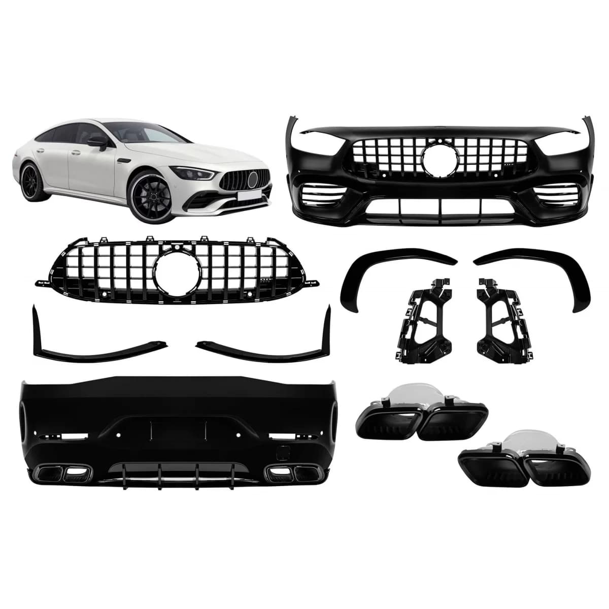 A Design package type GT63 with black lacquer GT type grille suitable for Mercedes A Design GT X290 4 Door Coupe after 2019