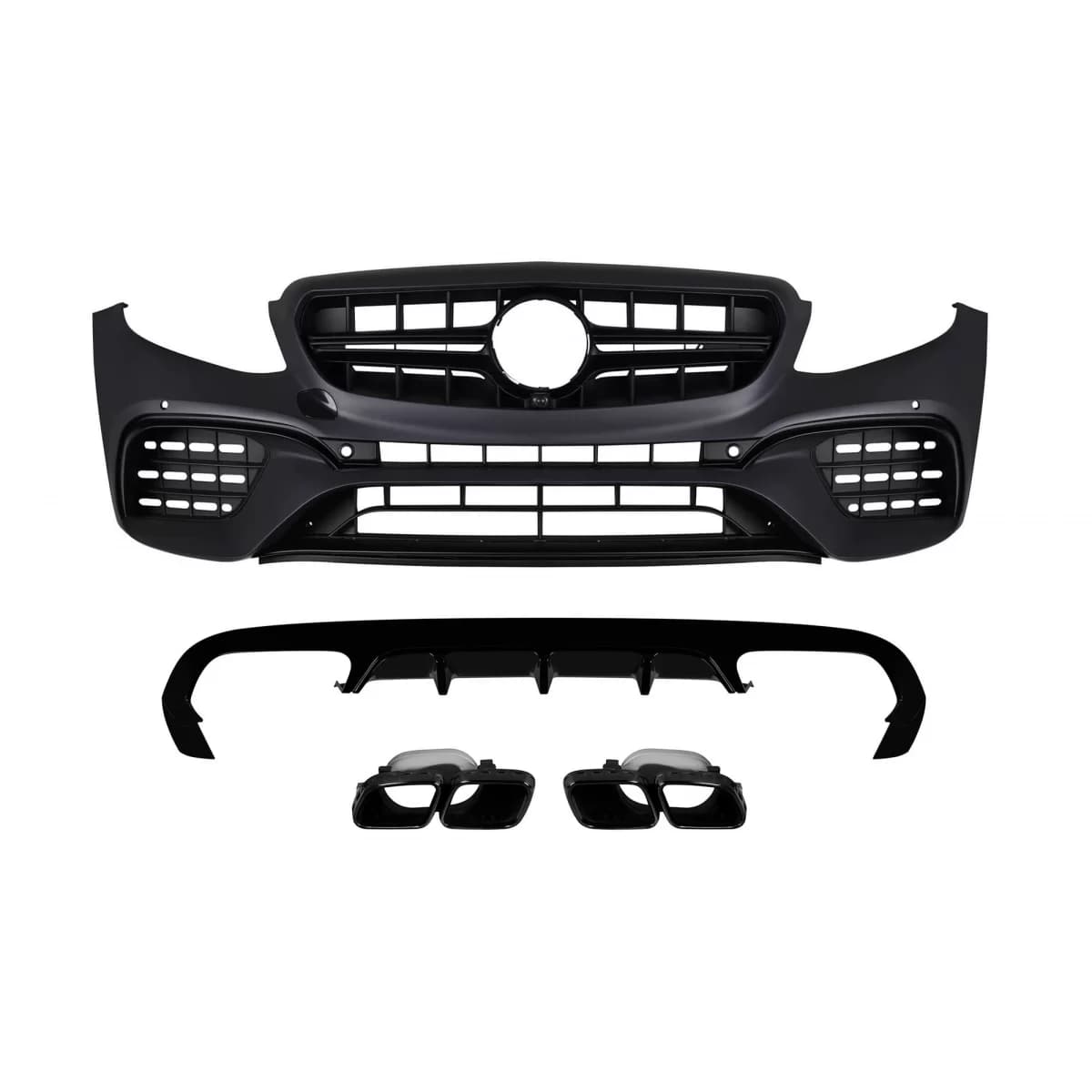 An A Design package type E63 suitable for Mercedes E-Class C238 coupe, A238 cabrio 2017-2019 with black exhaust tips, for the model with rear A Design bumper