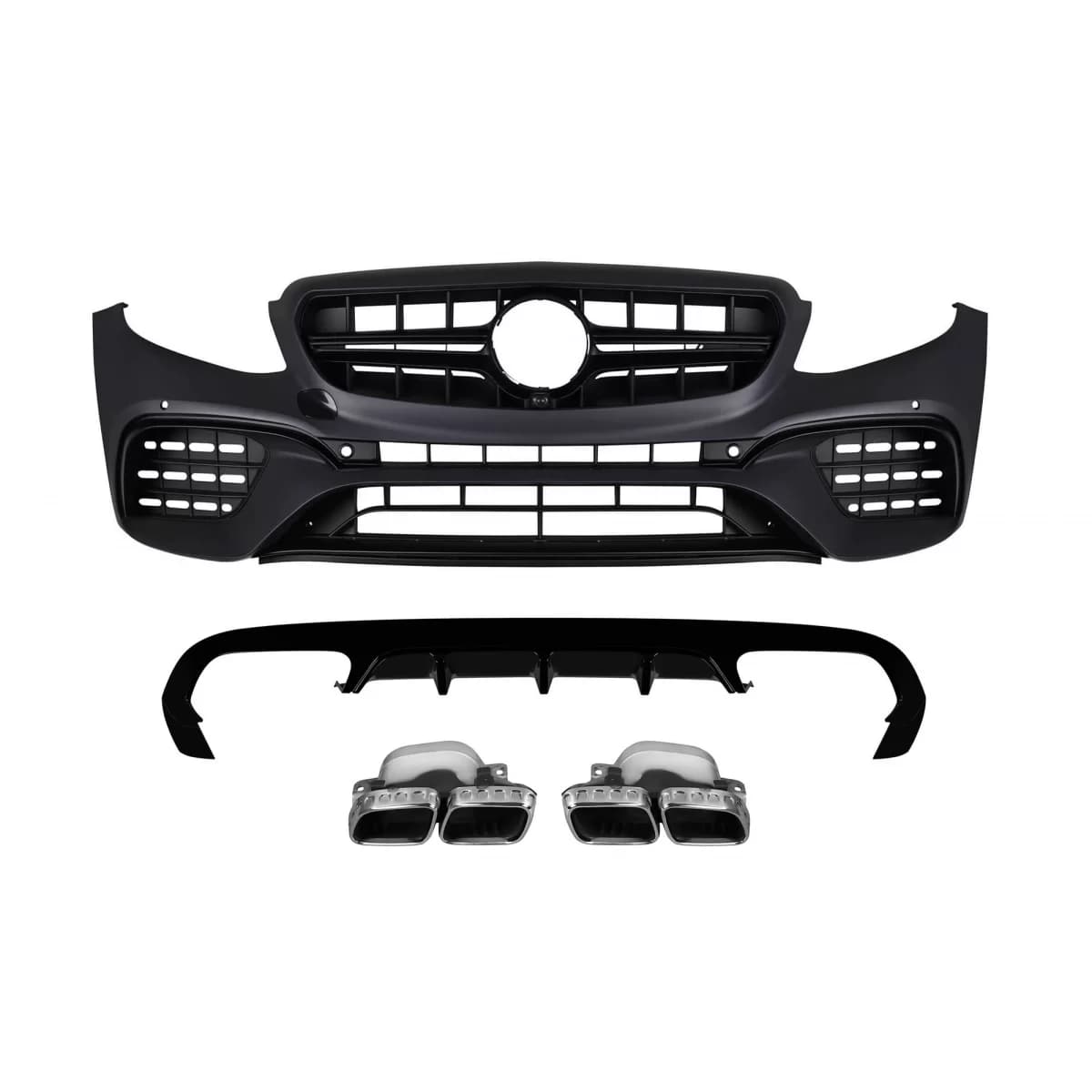A Design package type E63 suitable for Mercedes E-Class C238 coupe, A238 cabrio 2017-2019 with chrome tips, for the model with rear A Design bumper