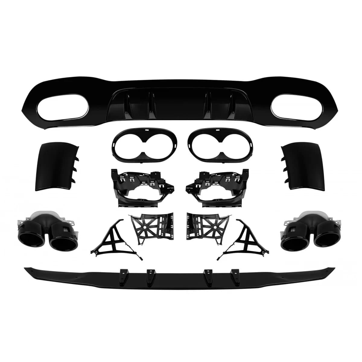 Type A45 diffuser with black tips suitable for rear A Design bumper on Mercedes A-Class A177 sedan after 2018, black lacquer -oo--oo-