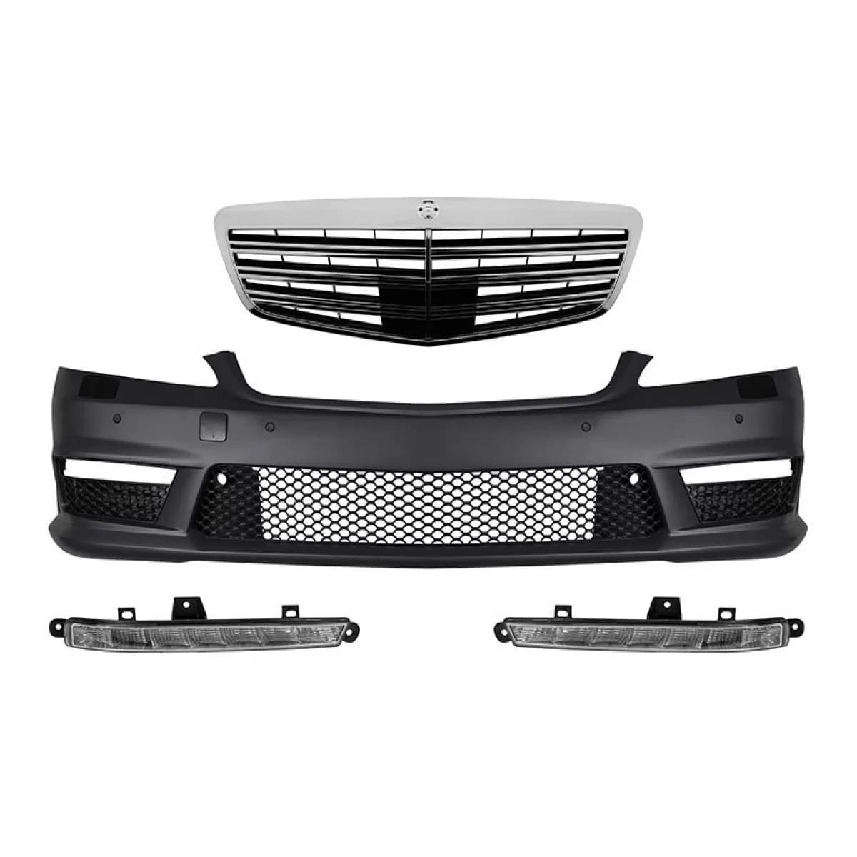 Front A Design bumper type S63, S65 with chrome/black grille suitable for Mercedes S-Class W221 2006-2013 with daytime running lights
