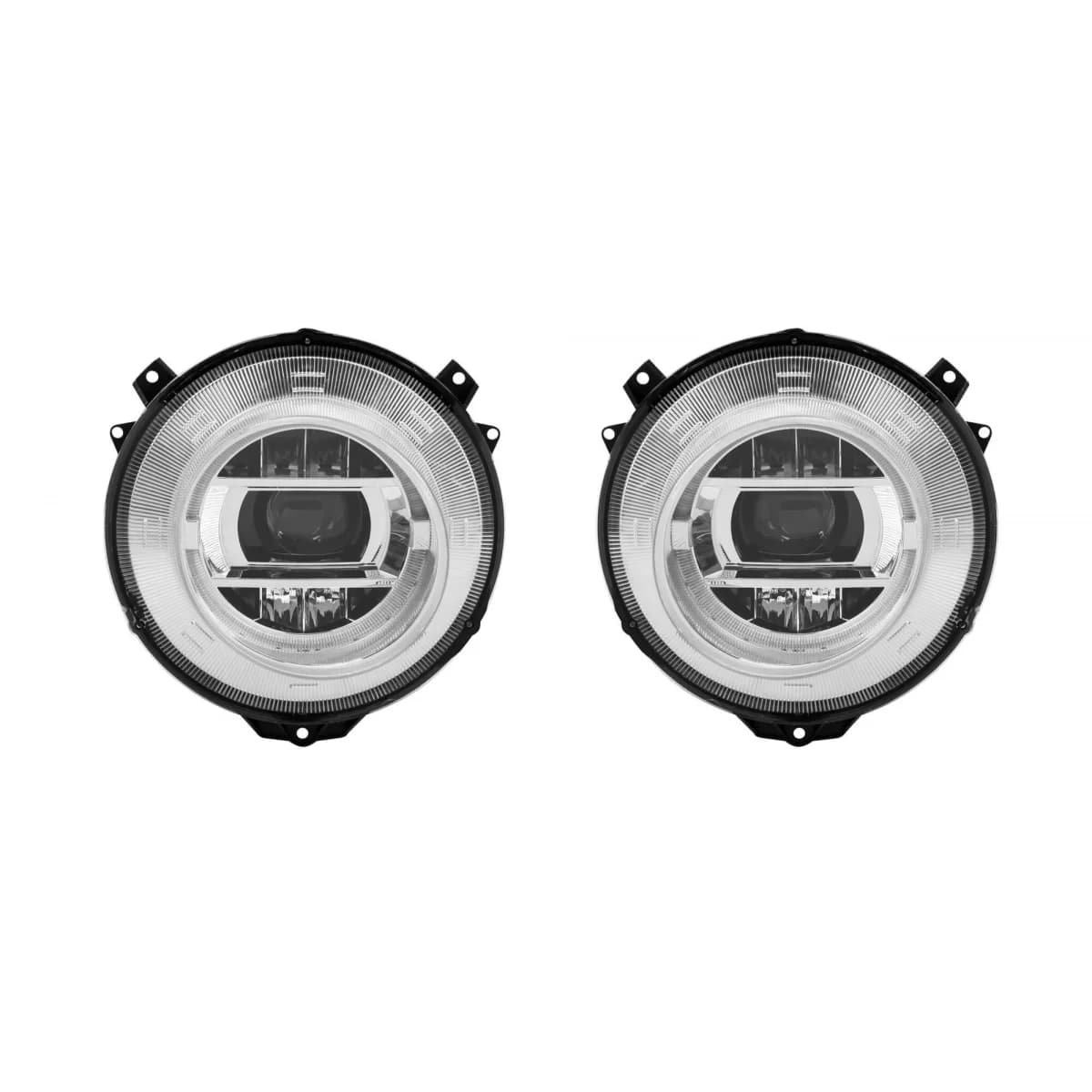 Tuning headlight set suitable for Mercedes G-Class W463 with W464 design 1989-2018 with chrome base, left and right