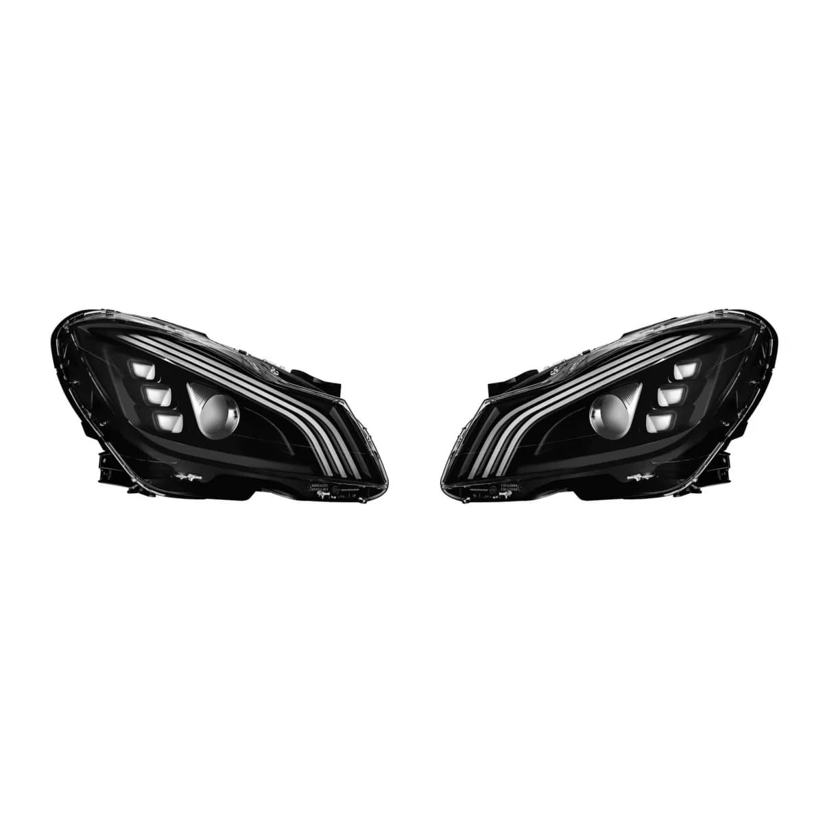 Tuning LED headlight set suitable for Mercedes C-Class W204, S204 2011-2014 with chrome base, left and right