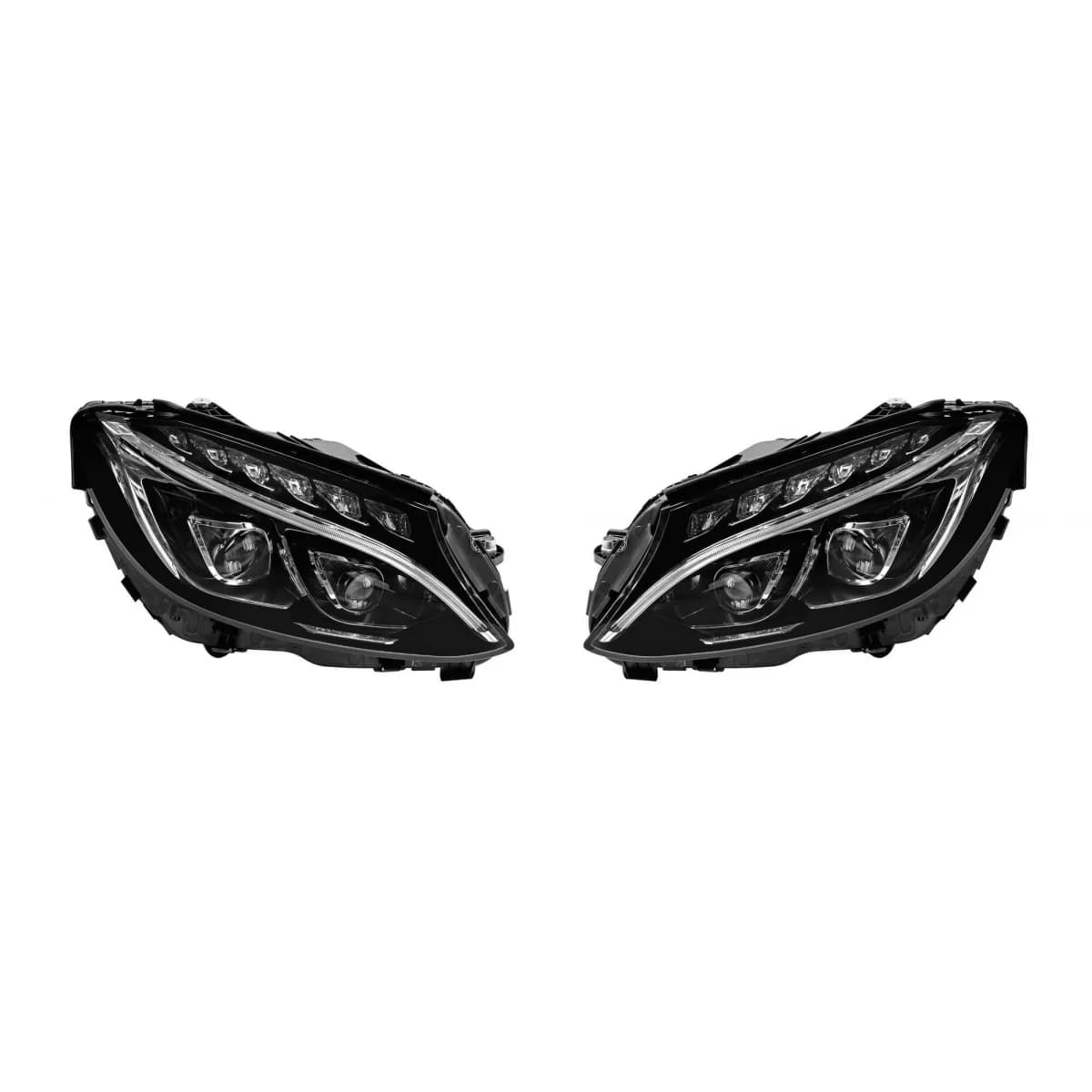 Tuning LED headlight set suitable for Mercedes C-Class W205, S205 2014-2018 with chrome base, left and right
