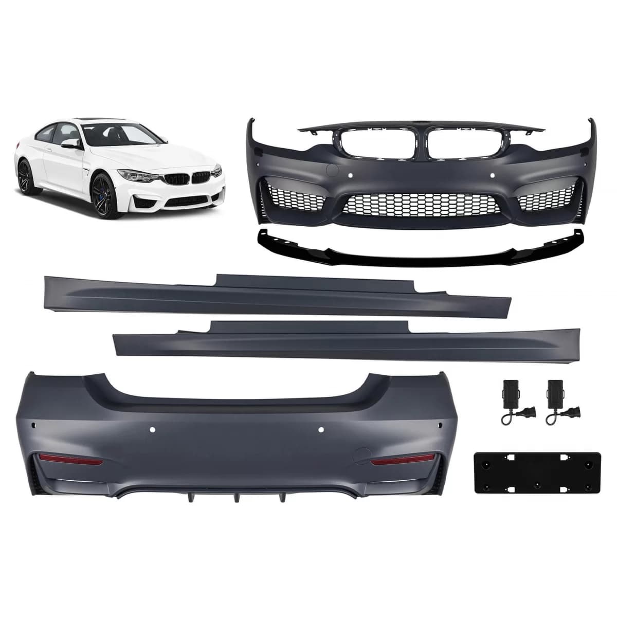 Tuning package suitable for BMW 4 Series F36 (2013–2020) with matte black CS front bumper spoiler