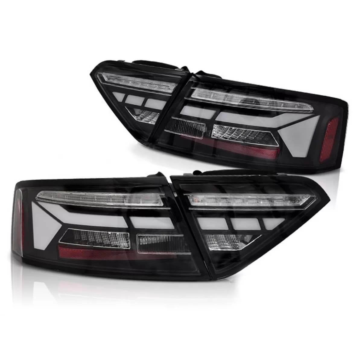 Tuning LED tail light kit suitable for Audi A5 2011-2016 with black base, featuring dynamic turn signal, left and right
