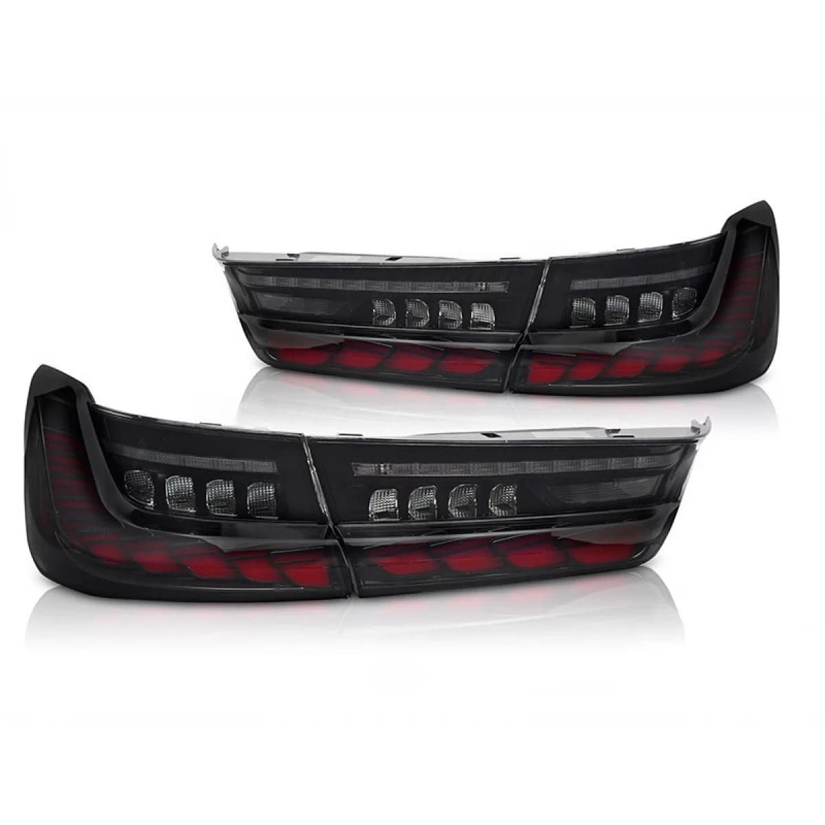 Tuning LED tail light set suitable for BMW 3 Series G20 2019-2022 with smoked base, dynamic turn signal, with "Welcome" function, left and right