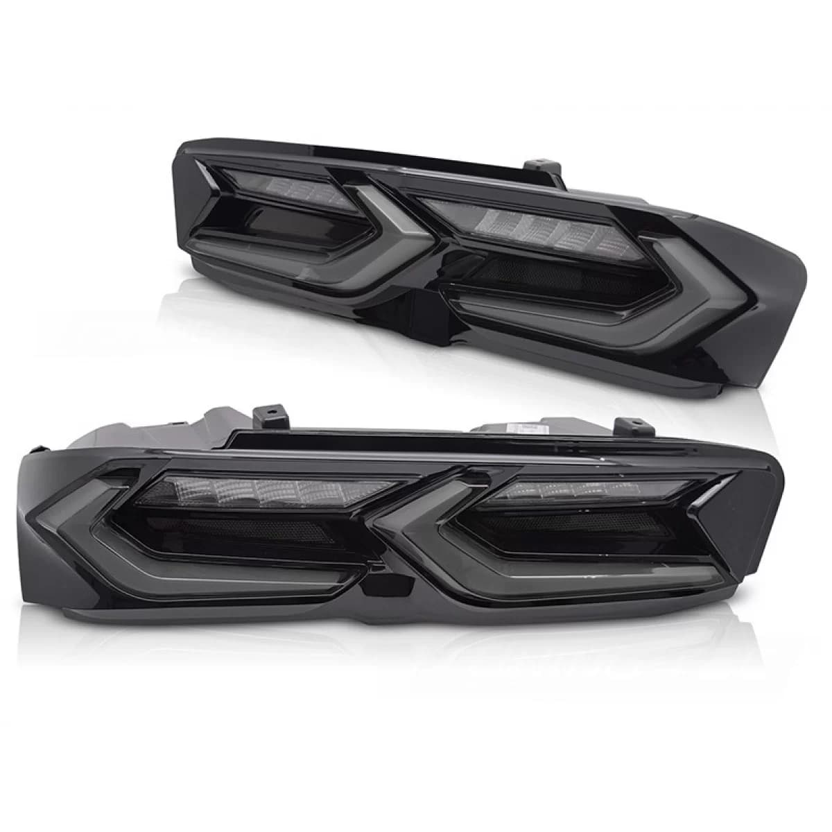 Tuning LED tail light set suitable for Chevrolet Camaro 2019-2023, with dynamic turn signal, black smoked base, left and right