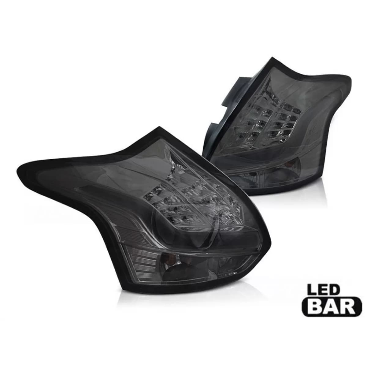 Tuning LED tail light set suitable for Ford Focus hatchback 2011-2014 with fully smoked base, left and right