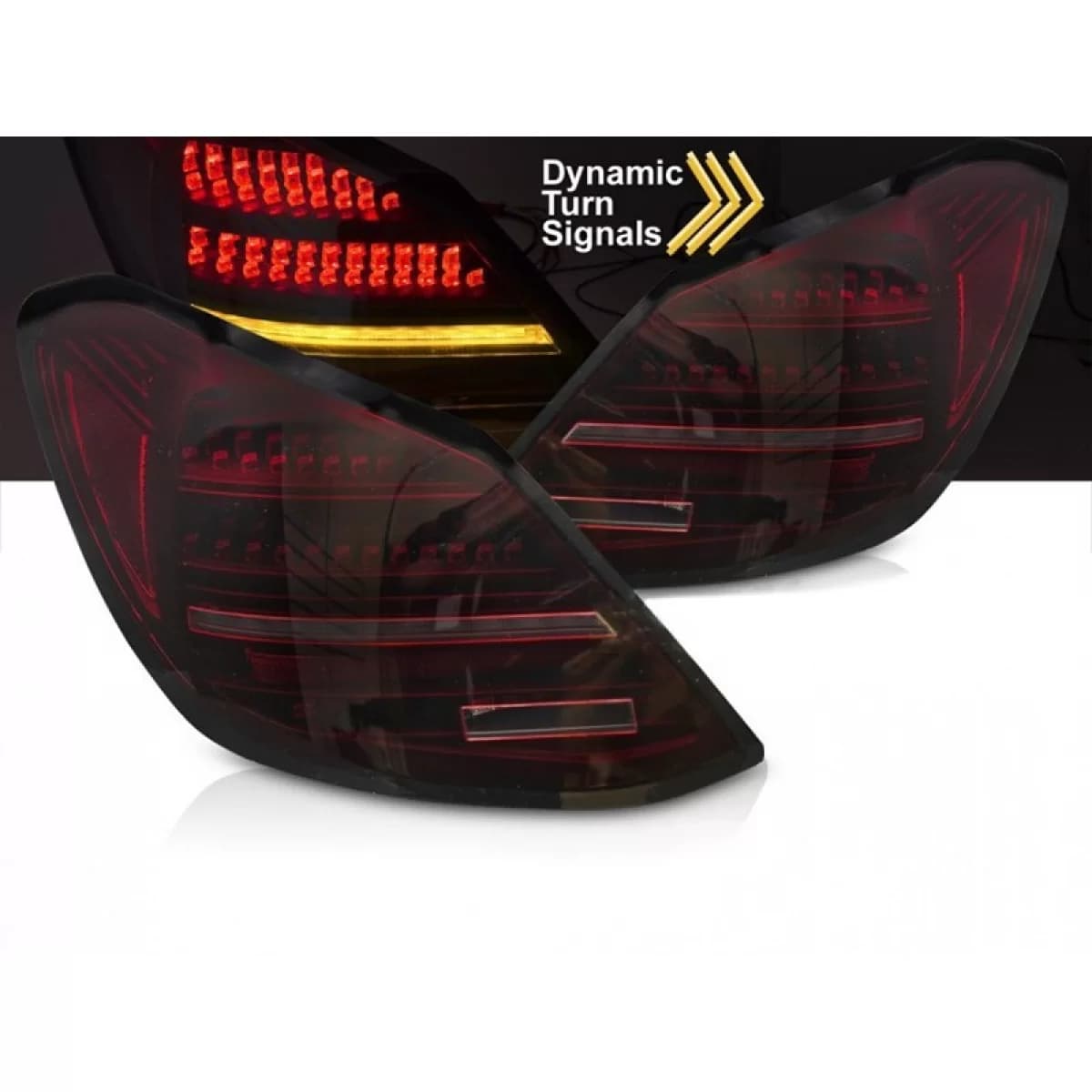 Tuning LED tail light set suitable for Mercedes C-Class W205 sedan 2014-2021, red-black base, with dynamic turn signal, left and right