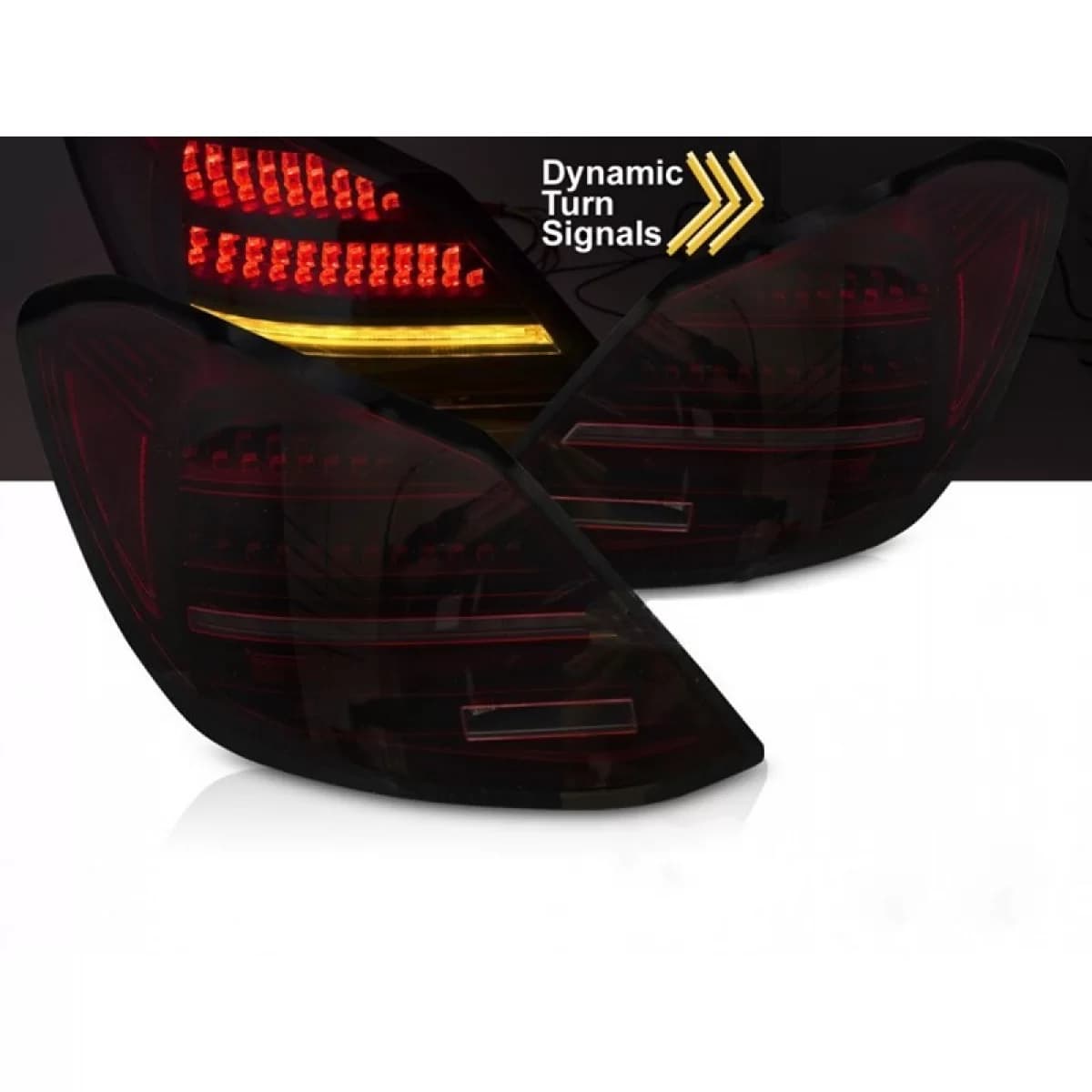 LED tuning tail light set suitable for Mercedes C-Class W205 sedan 2014-2021, red smoked base, with dynamic turn signal, left and right