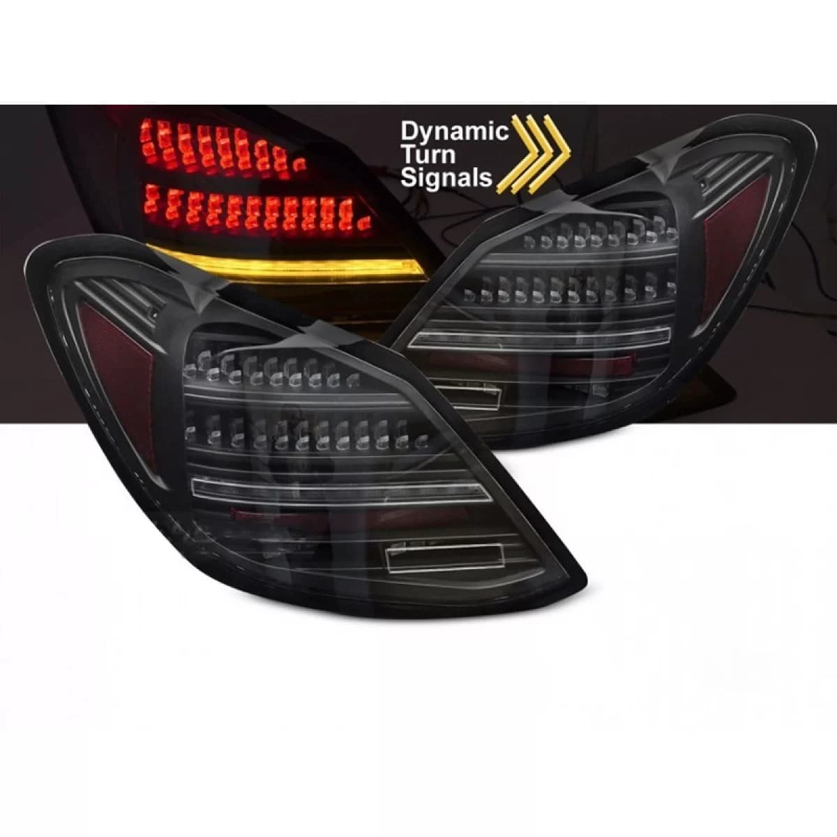 LED tuning tail light set suitable for Mercedes C-Class W205 sedan 2014-2021, black base, with dynamic turn signal, left and right