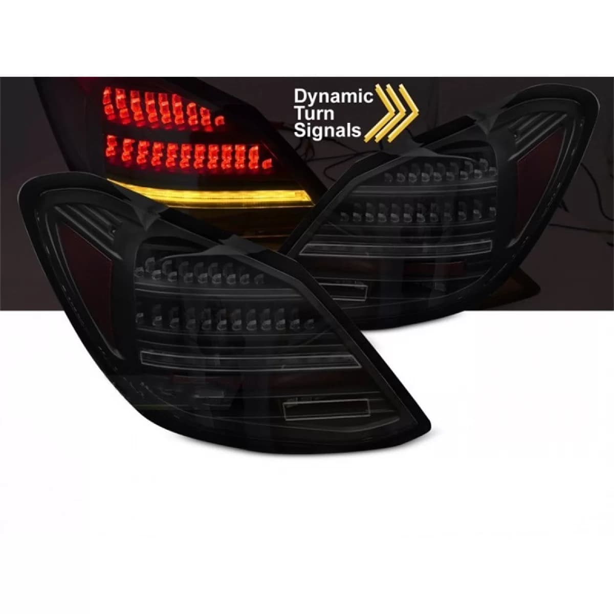 Tuning LED tail light set suitable for Mercedes C-Class W205 sedan 2014-2021, smoked base, with dynamic turn signal, left and right
