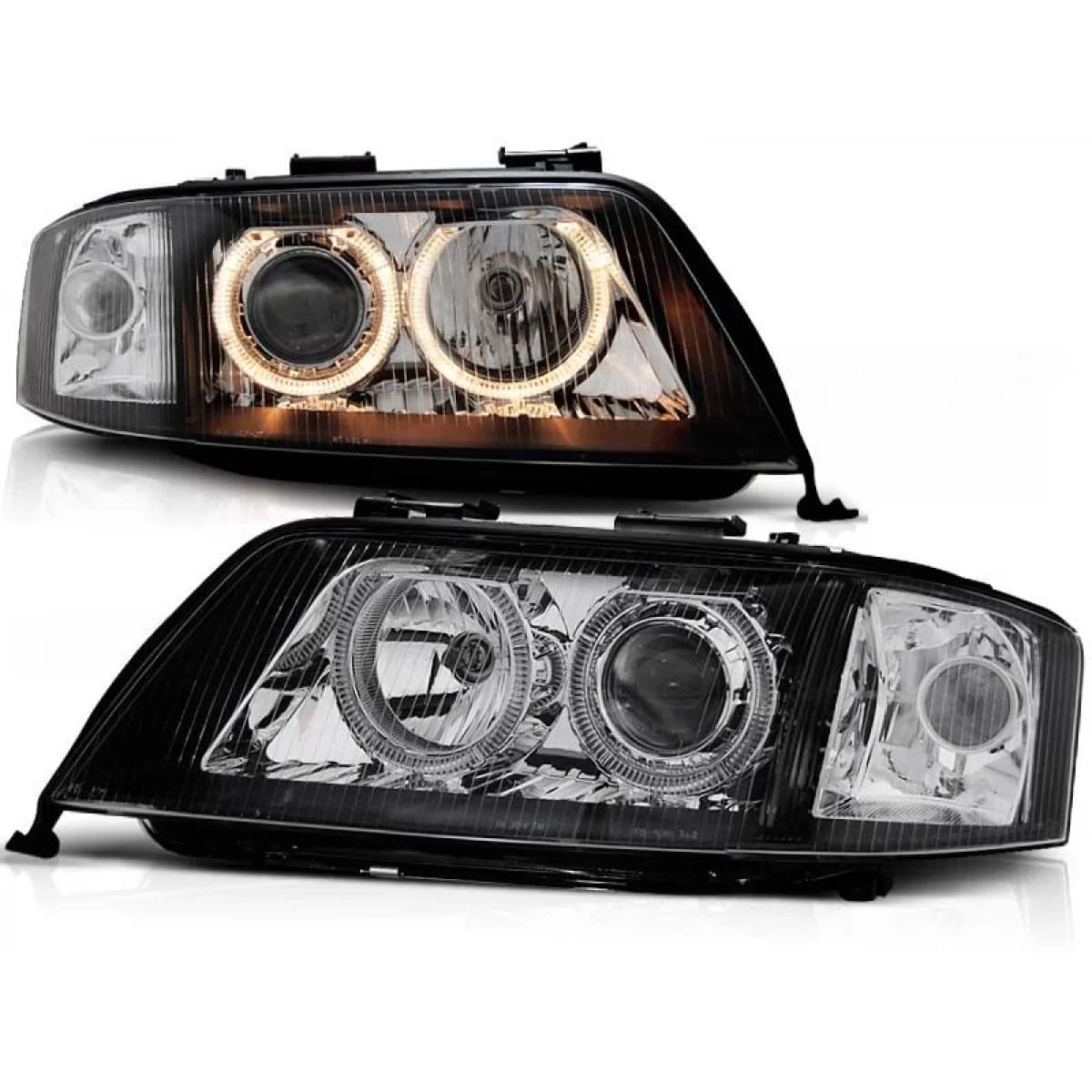 Tuning headlight set with halogen angel eyes suitable for Audi A6 C5 05.1997-05.2001 sedan/wagon, left and right