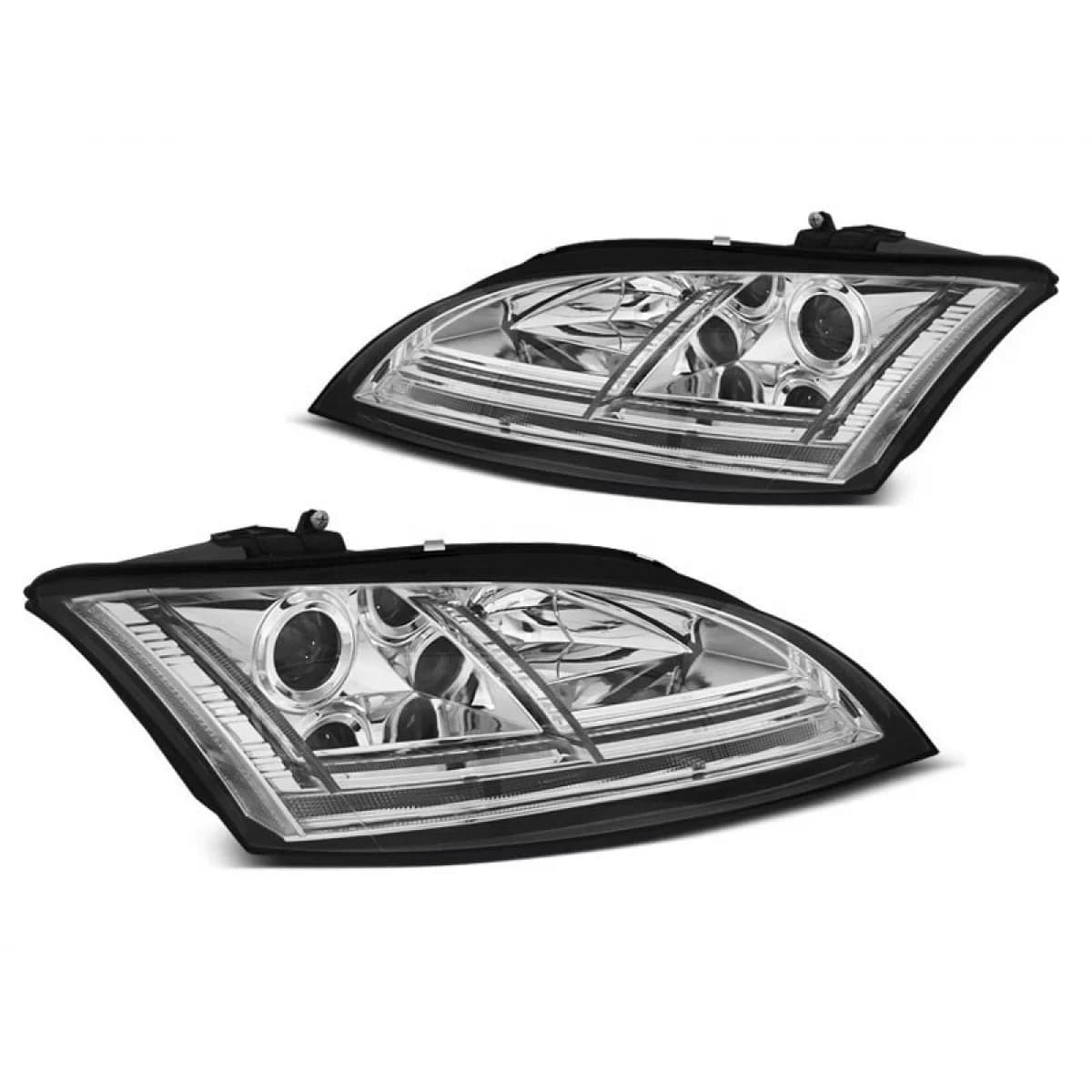 Tuning headlight set suitable for Audi TT 2006-2010 with chrome base, left and right