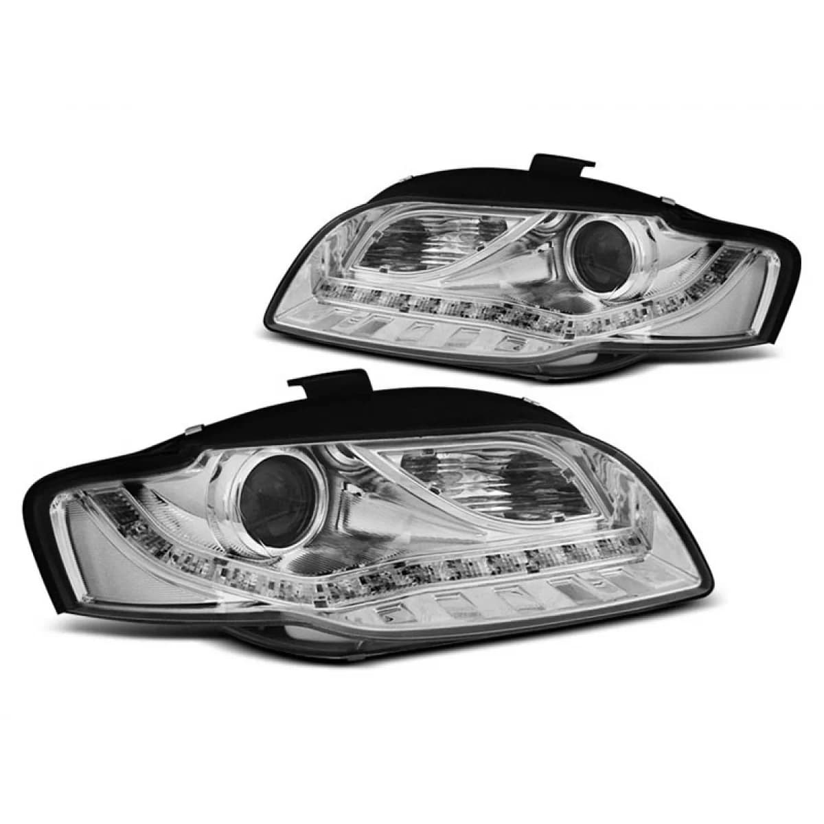 Tuning headlight set suitable for Audi A4 B7 2004-2008 with chrome base, left and right