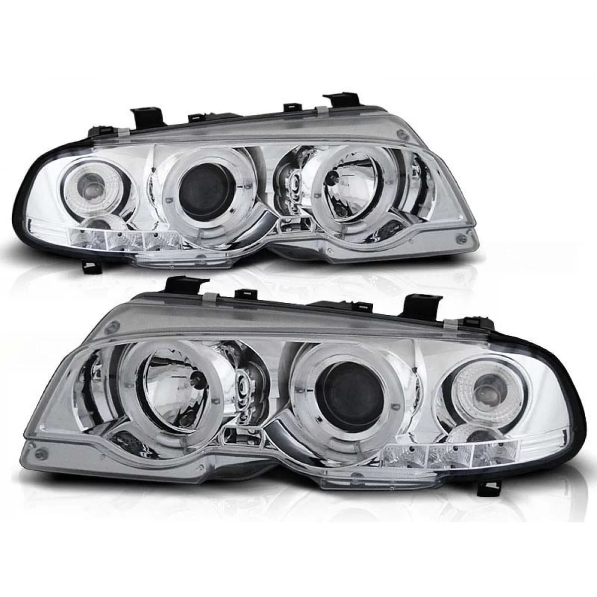 Tuning headlight set with halogen angel eyes suitable for BMW 3 E46 04.1999-03.2003 coupe/cabriolet, left and right