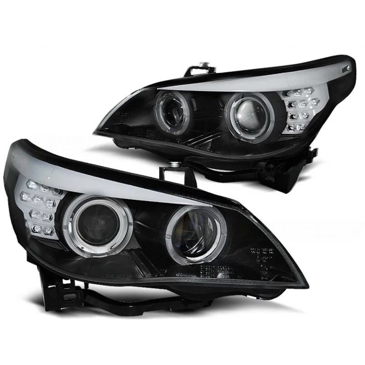 Tuning headlight set with halogen angel eyes suitable for BMW E60/E61 2003-2007, left and right