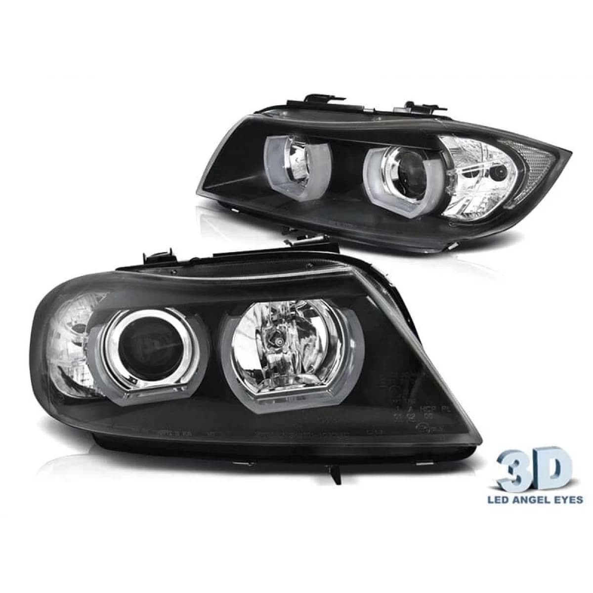 Tuning headlight set suitable for BMW 3 Series E90, E91 2005-2008 with black base, left and right