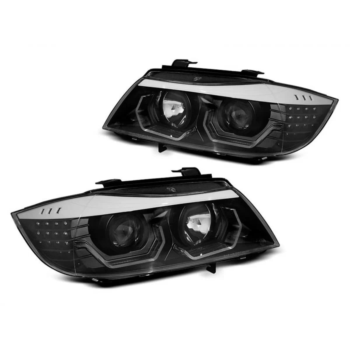 Tuning headlight set suitable for BMW 3 Series E90/E91 2005-2008 with black base, left and right