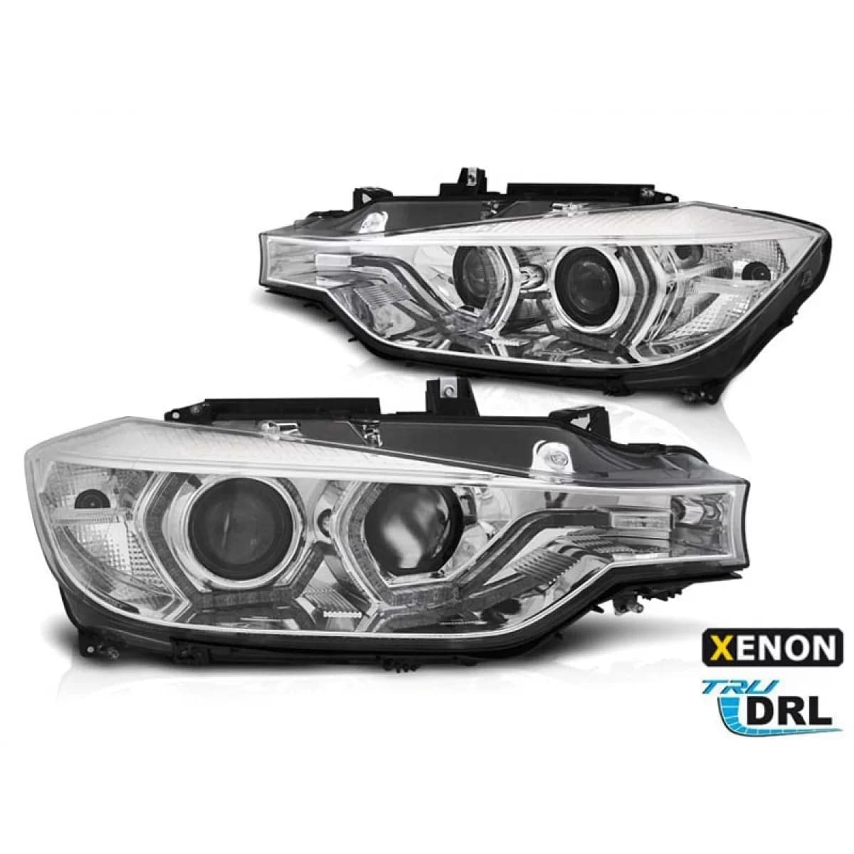 Tuning xenon headlight kit suitable for BMW 3 Series F30, F31 2011-2015 with chrome base, left and right for models without AFS function