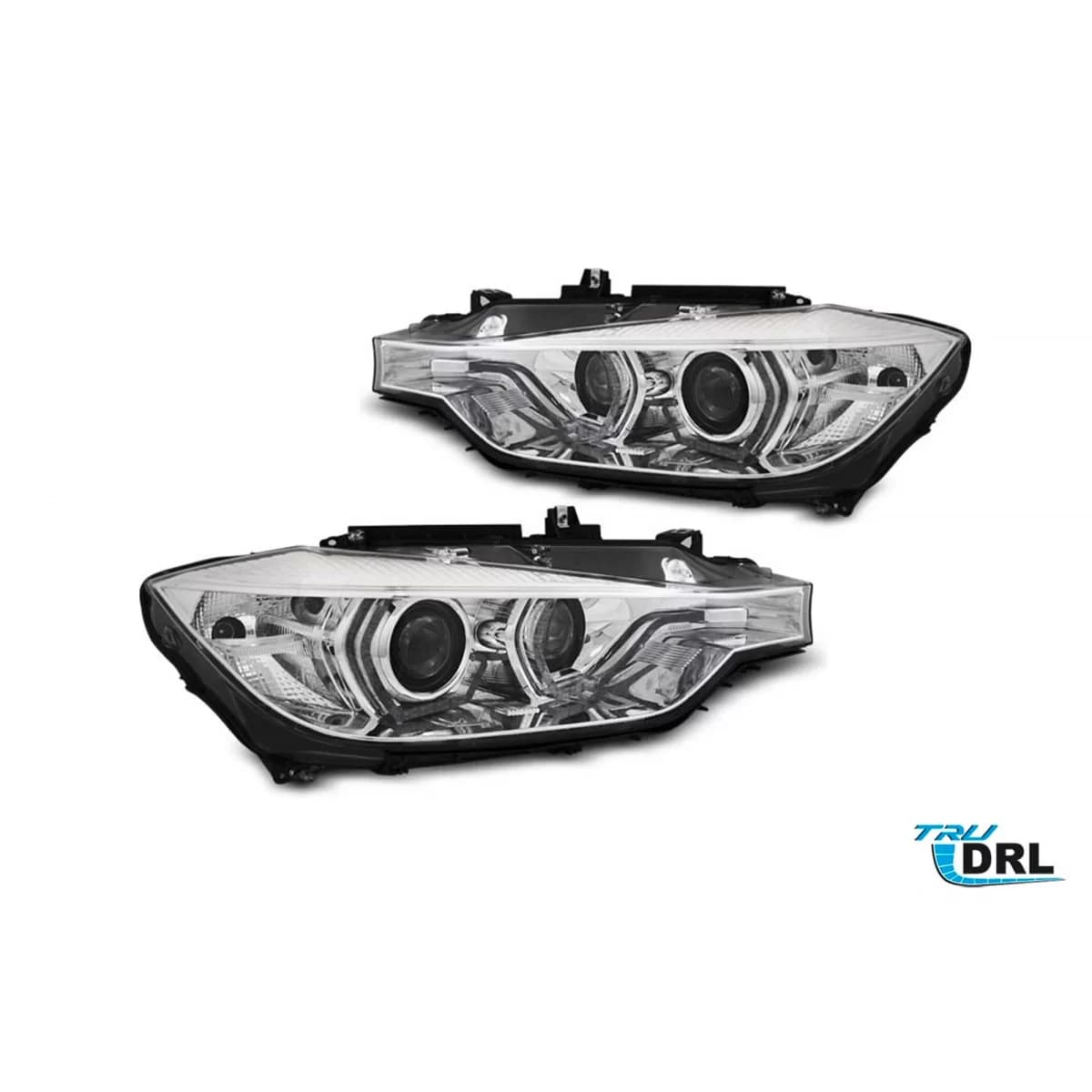 Tuning DRL headlight kit suitable for BMW 3 Series F30 sedan, F31 touring 2015-2018 with chrome base, left and right
