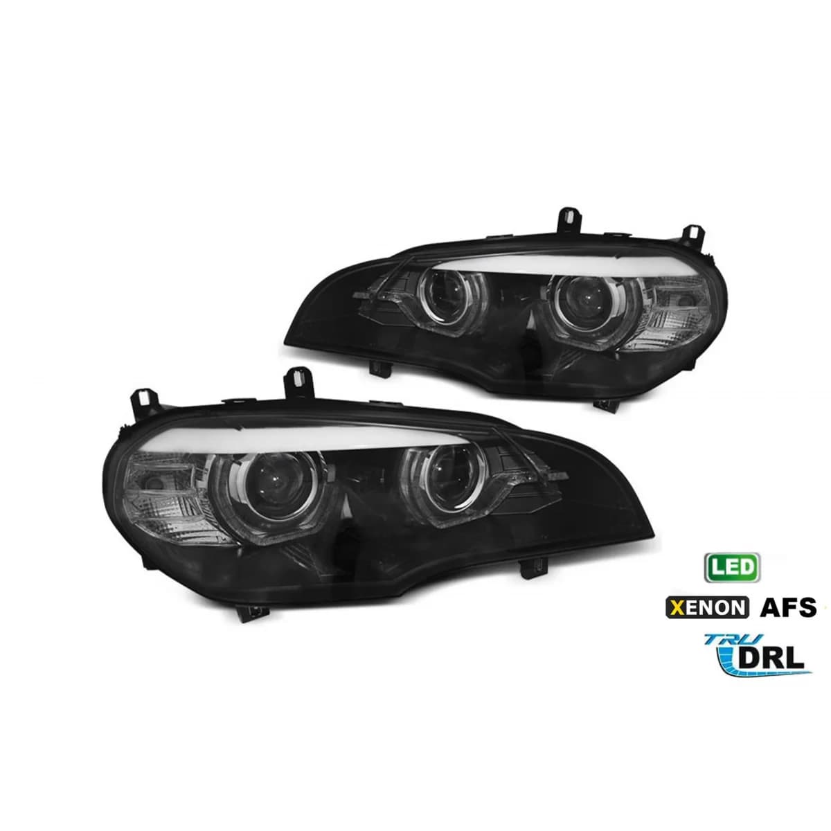LED headlight set suitable for BMW X5 E70 2007-2013 with factory xenon, with AFS, black base, left and right