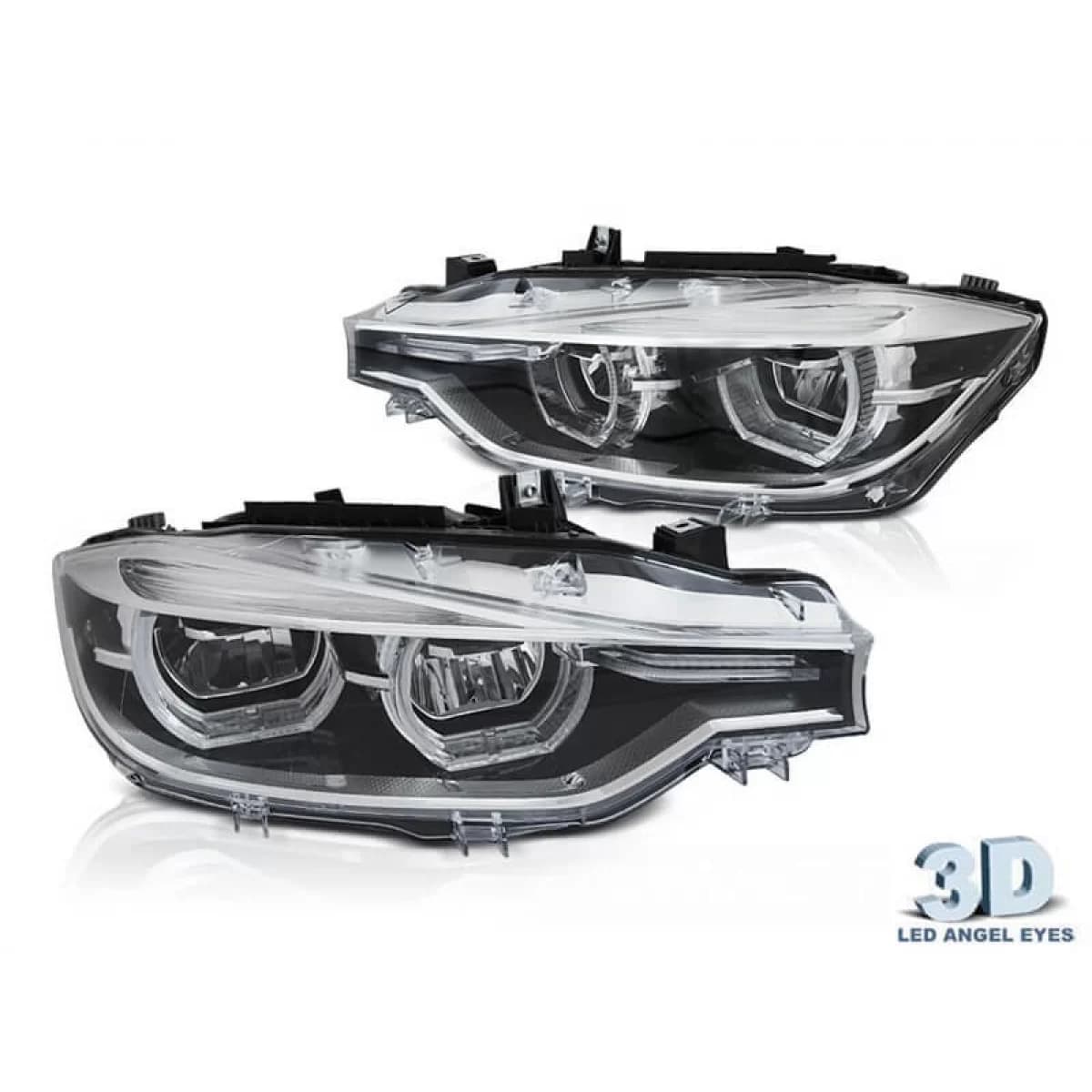Tuning LED headlight set suitable for BMW 3 Series F30, F31 2015-2018 with chrome base, left and right, for the model with halogen headlights