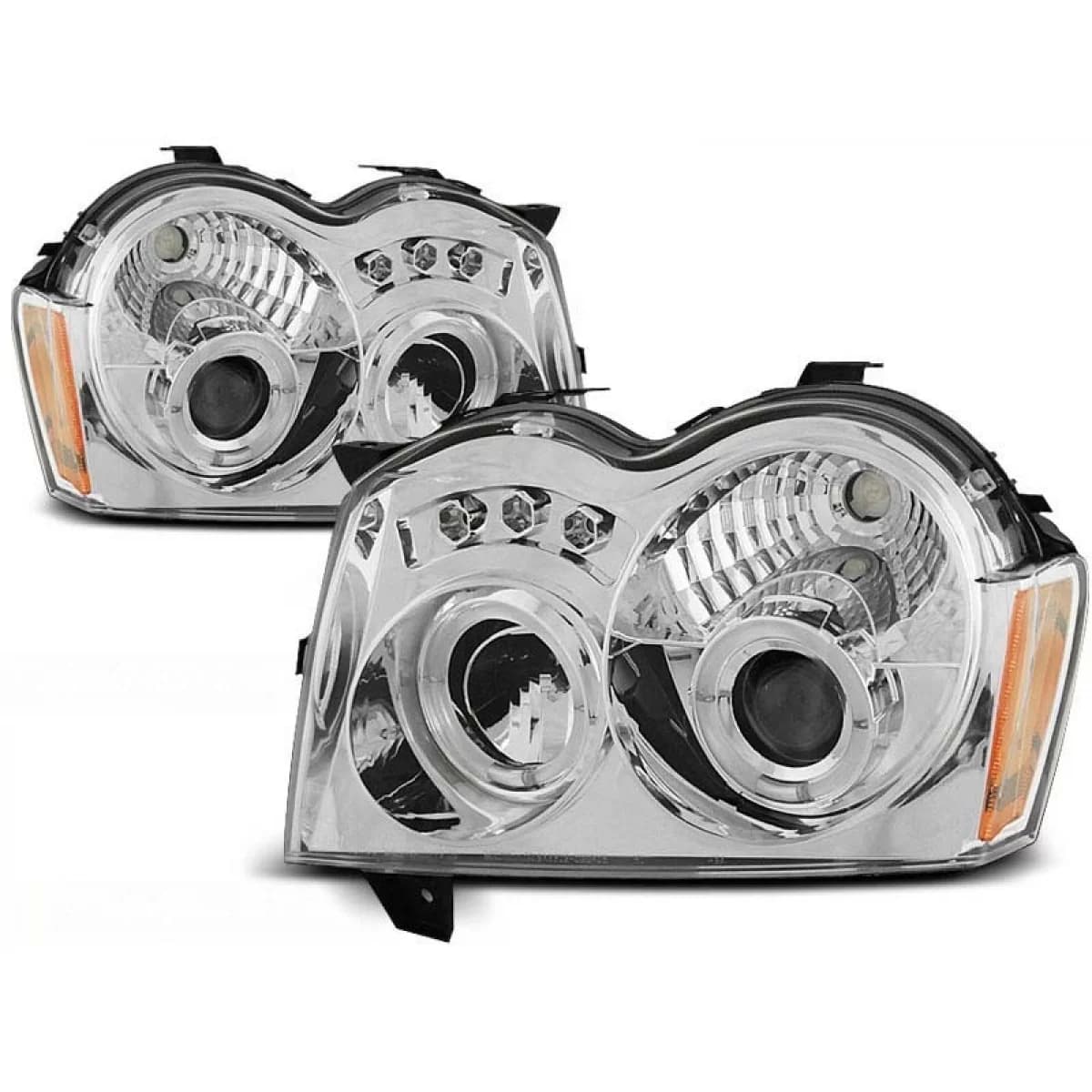 Tuning headlight set with halogen angel eyes suitable for Chrysler JEEP GRAND CHEROKEE 2005-2008, left and right
